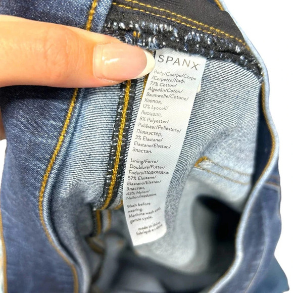 Spanx Distressed Ankle Skinny Jeans Medium Wash Blue Size‎ Large - Picture 8 of 9